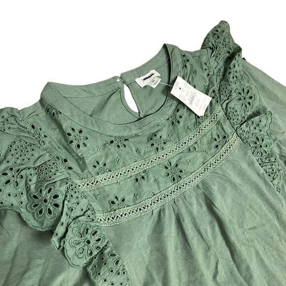 J Crew Top Women’s M Green Long-sleeve Eyelet Ruffle Cotton BN638 Modest Dainty - Picture 13 of 13